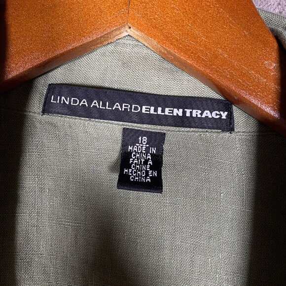 Linda Allard Ellen Tracy 100% Washable Linen Tunic 18 Green Button Down Shirt - Picture 3 of 10